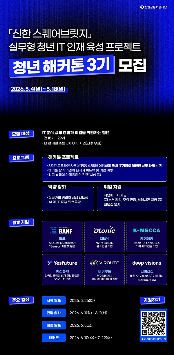 신한 스퀘어브릿지 청년 해커톤 3기 참가자 모집 안내(~5/18)