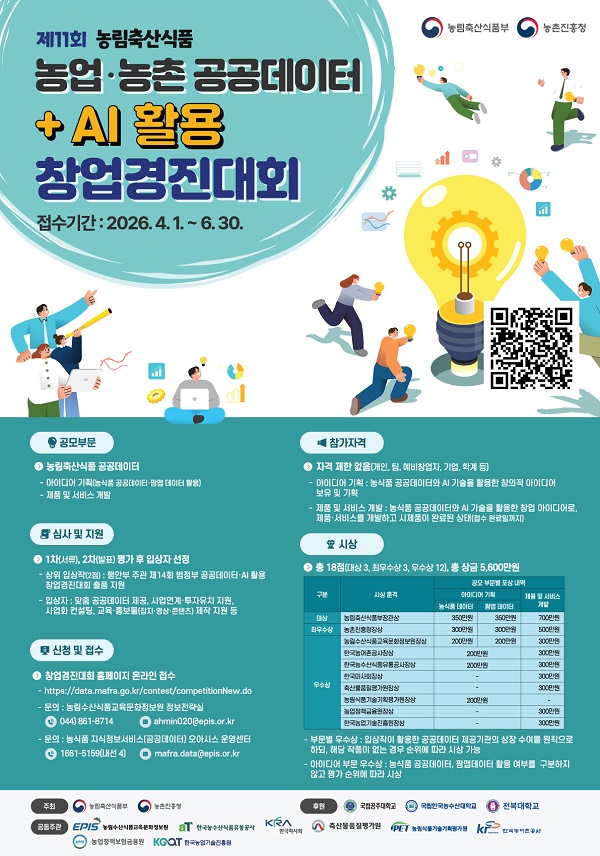 제11회 ‘농업·농촌 공공데이터+AI’ 활용 창업경진대회